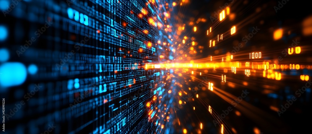 Poster abstract representation of digital data flow with vibrant colors, symbolizing technology and innovat