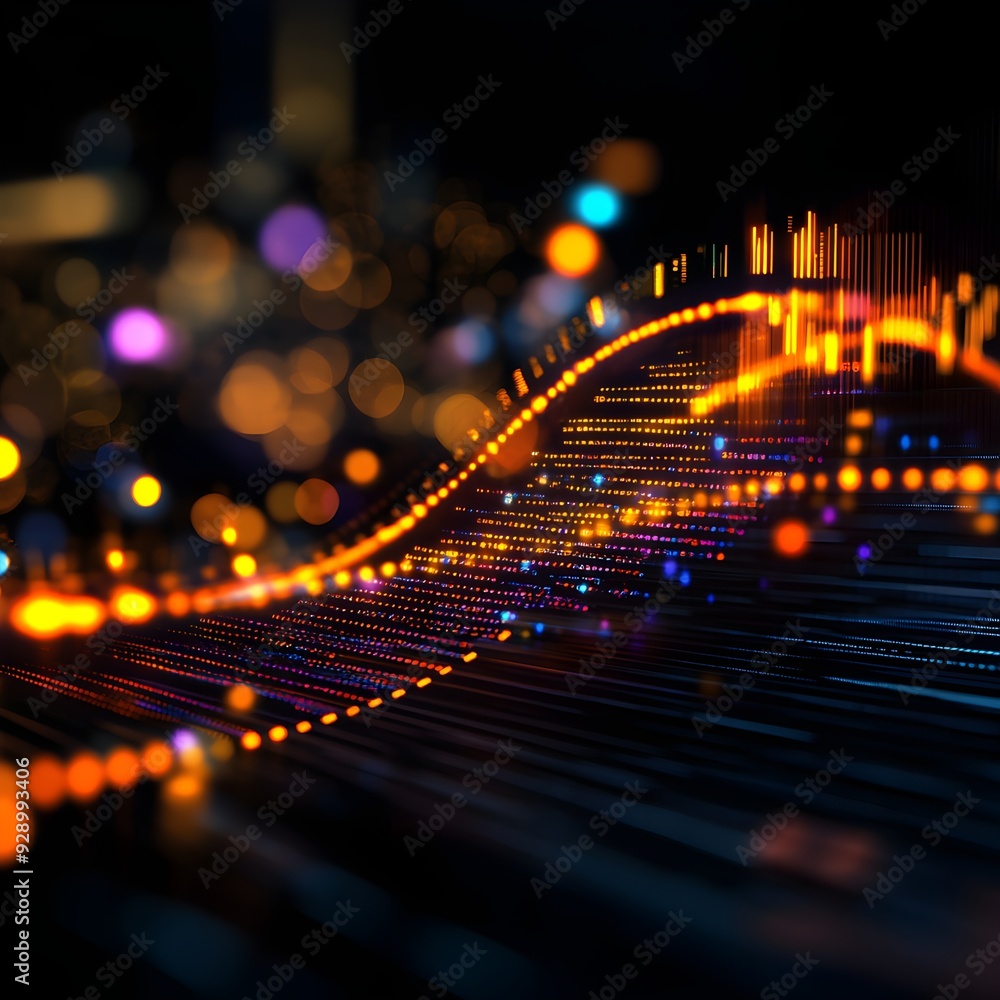 Poster abstract vibrant wave of light with glowing particles, creating a dynamic visual representation of e