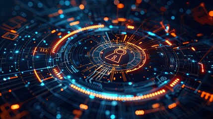 Cybersecurity Concept: Digital Lock and Key