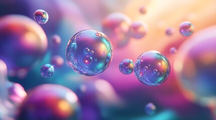 Iridescent Bubbles Floating in a Dreamy Gradient Background