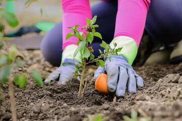 Fototapeta premium Volunteers help keep nature clean, weed picking, planting