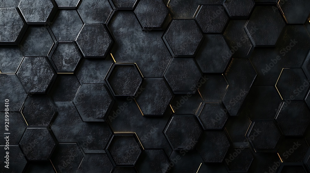 Poster abstract black hexagon pattern with golden edges