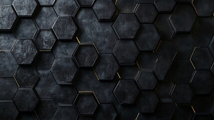 Abstract Black Hexagon Pattern with Golden Edges