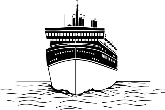 black and white cruise ship on the water clip art preview