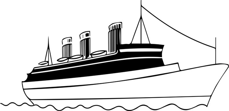 black and white cruise ship on water clip art preview