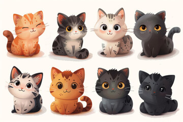 Collection of different cats set