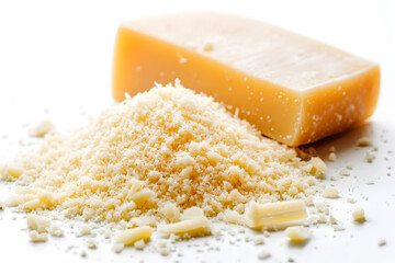 Grated parmesan isolated on white background
