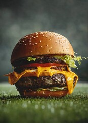 A burger on a soccer field