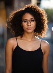 Short light skinned black female long curly with no frizz brown hair glasses freckles brown eyes no imperfections