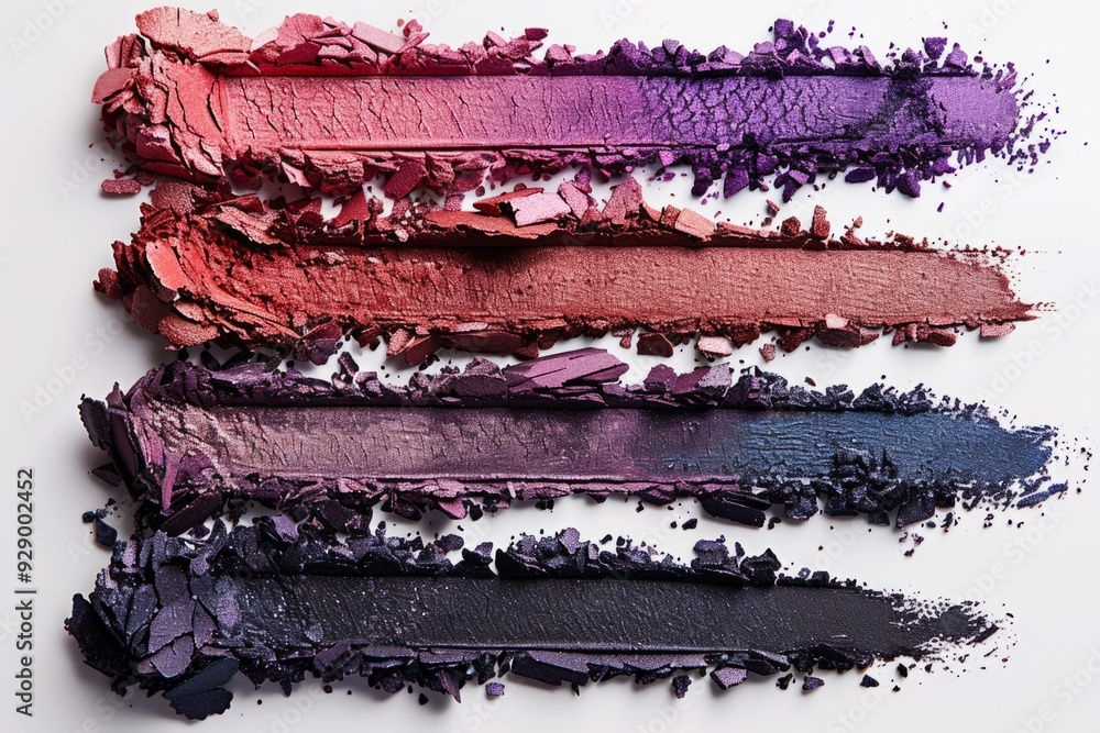 Poster crushed colorful eyeshadows creating a gradient on white background