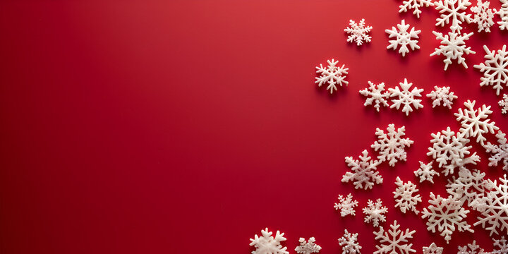 Group of white snowflakes on a red background, symbolizing the festive and cold winter season