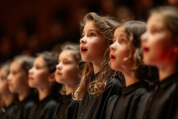 Obraz premium Children's choir performs on stage in church