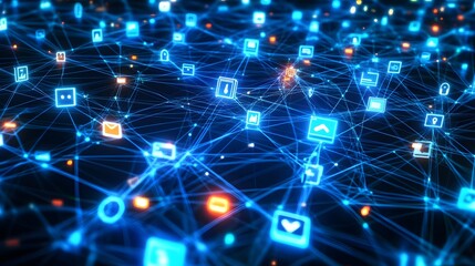 Obraz premium Abstract Digital Network with Glowing Icons and Lines
