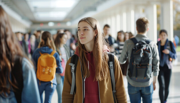 Rentr&eacute;e scolaire avec des enfants &eacute;coliers dans le couloir d'une &eacute;cole
