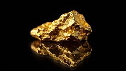 Shiny gold nugget with reflections on a black background, gold, precious metal, valuable, luxury, wealth, shiny