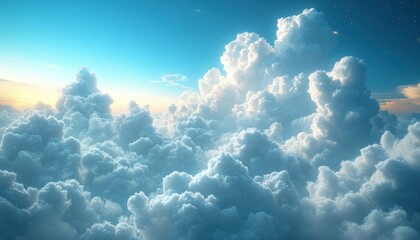 Expansive sky filled with fluffy white clouds at dawn