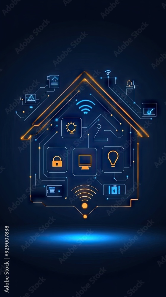 Poster modern smart home concept showcasing advanced technology with energy-efficient features and digital 