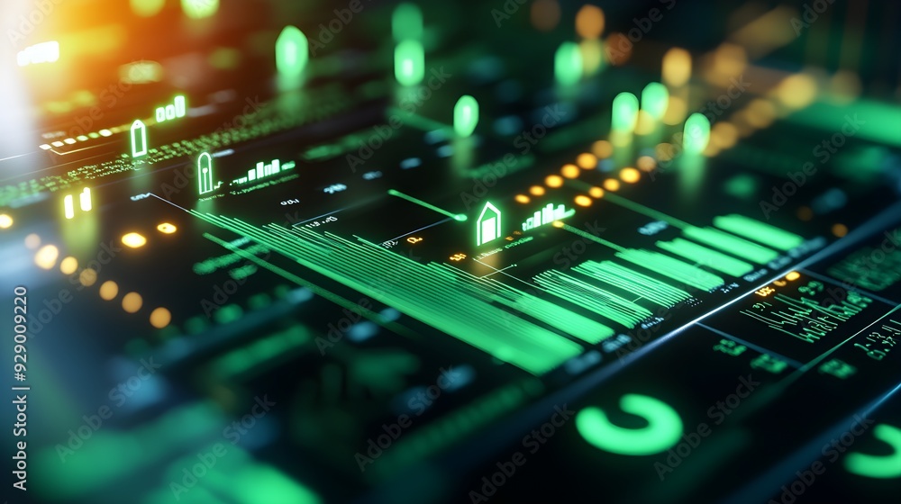 Poster abstract technology background showcasing a futuristic digital interface with green elements, perfec