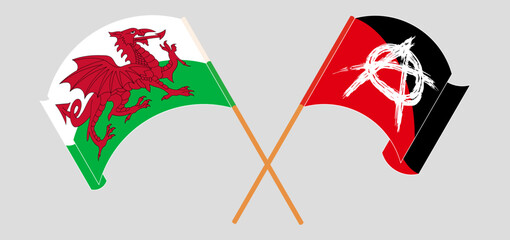 Crossed and waving flags of Wales and Anarchy