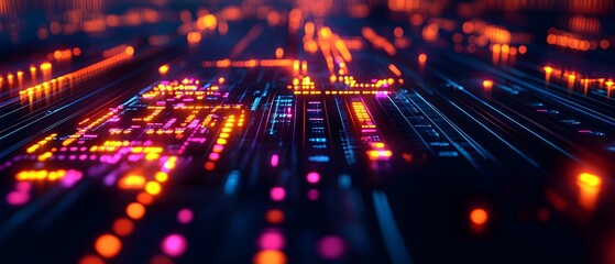 Vibrant digital background showcasing colorful light patterns, perfect for tech, innovation, and abstract design themes.