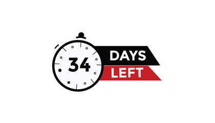 34 days left Countdown number banner templates. time icon. Vector Illustration 
