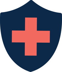 Red cross on shield. Medical insurance color icon