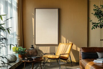 A cozy living room with a couch, chair, table, and window