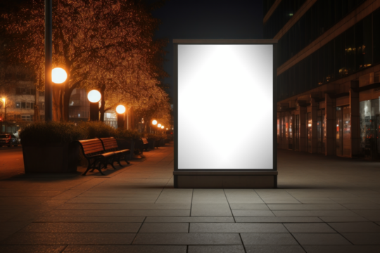 PNG Urban night billboard mockup, transparent background