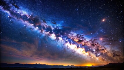 Naklejka premium Night sky filled with the Milky Way galaxy, stars, space, astronomy, celestial, galaxy, starry, cosmos, universe, night