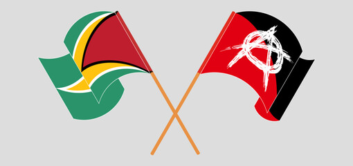 Crossed and waving flags of Guyana and Anarchy
