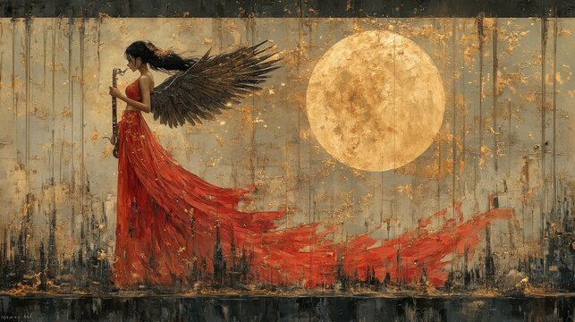 Kinnari - A female celestial musician with wings and a musical instrument