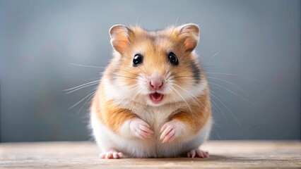 Fototapeta premium Passionate hamster in a playful pose, excited, energetic, cute, furry, small, animal, rodent, pet, hamster, passionate, playful