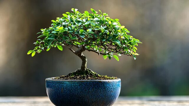 Small bonsai tree gently moving in the wind