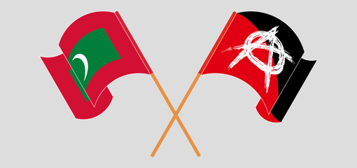 Crossed and waving flags of Maldives and Anarchy