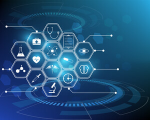 Healthcare icon, medical innovation technology concept