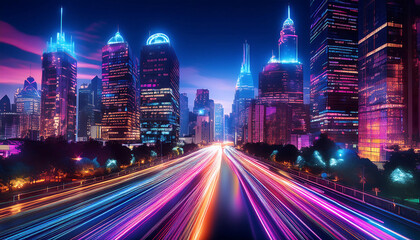 cityscape illuminated vibrant neon lights capturing energy excitement urban nightlife