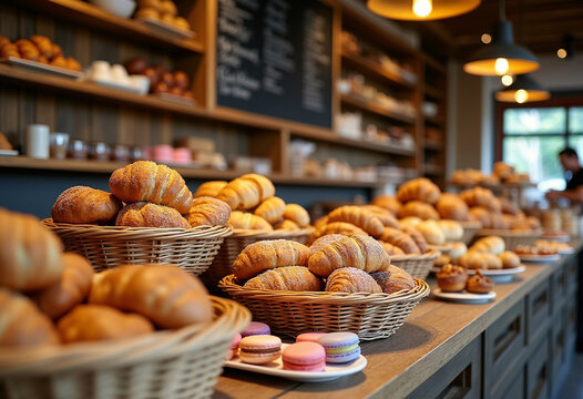 Croissant and baguette on shelf