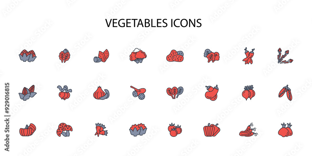 Poster vegetables icon set.vector.editable stroke.linear style sign for use web design,logo.symbol illustra