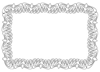 Border decorative abstract from curved design elements, vector contour doodle drawing isolated on white, card decor, background