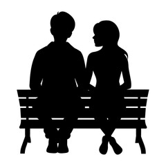 A Silhouette of a Love Couple Sitting on a Bench