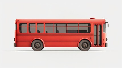 Retro red city bus parked on neutral background during daylight hours