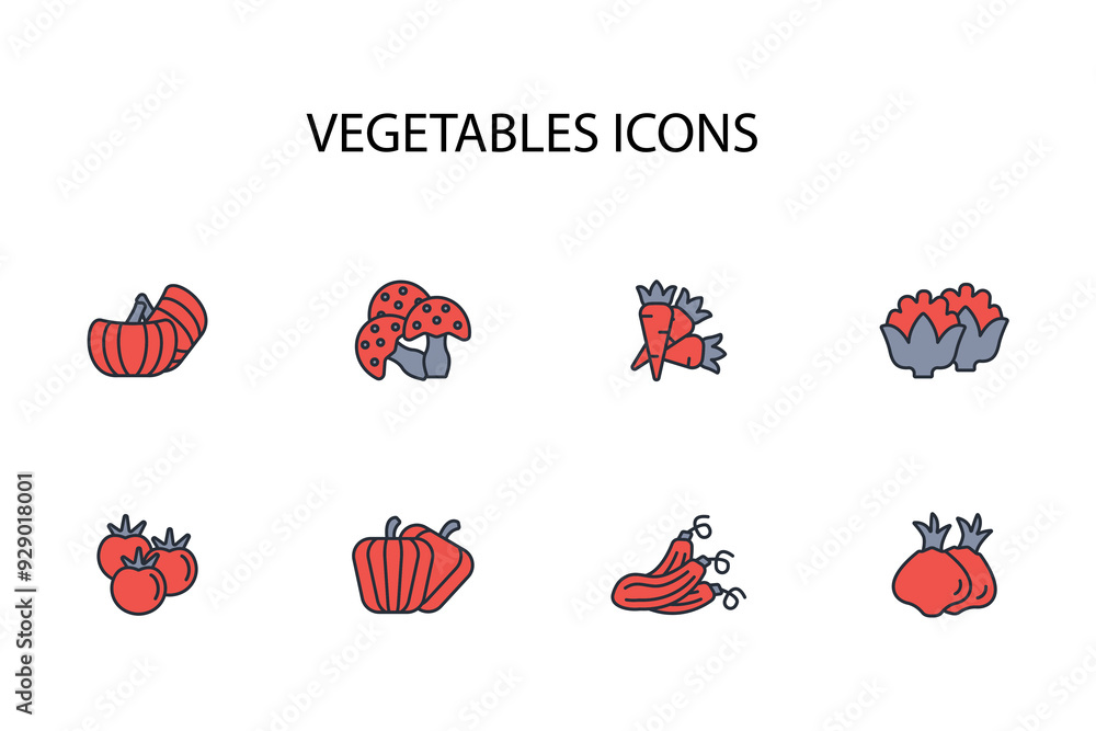 Poster vegetables icon set.vector.editable stroke.linear style sign for use web design,logo.symbol illustra