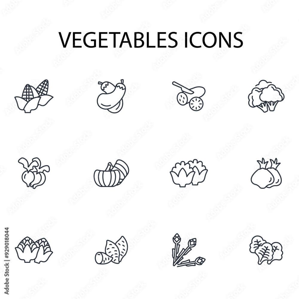 Poster vegetables icon set.vector.editable stroke.linear style sign for use web design,logo.symbol illustra