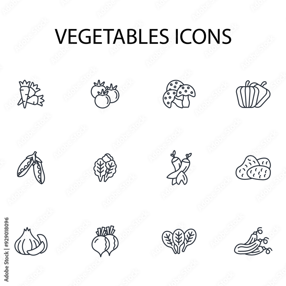 Poster vegetables icon set.vector.editable stroke.linear style sign for use web design,logo.symbol illustra