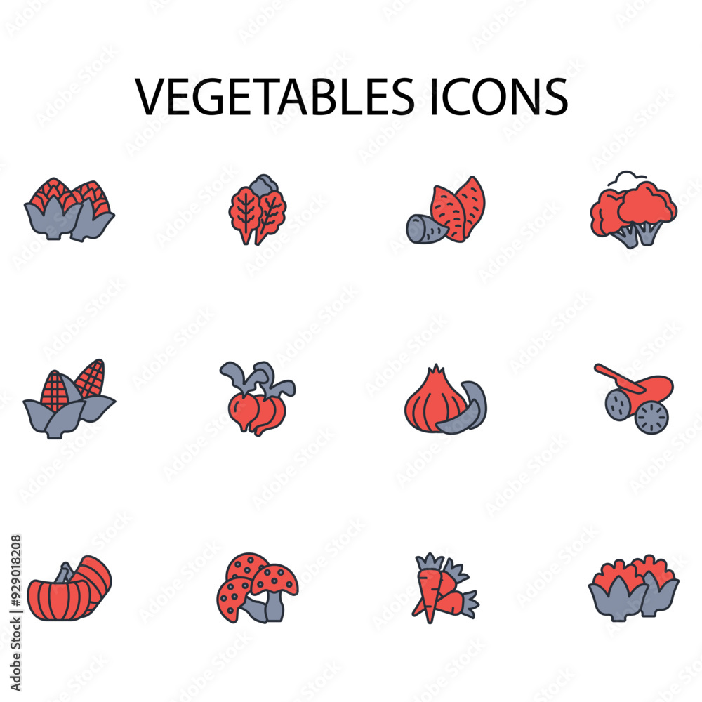 Poster vegetables icon set.vector.editable stroke.linear style sign for use web design,logo.symbol illustra