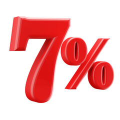 7 Percent Off Sale . Red Number 3D Render