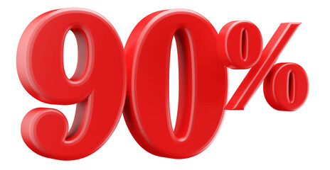 90 Percent Off Sale . Red Number 3D Render