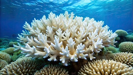 Bleached coral in ocean ecosystem, coral, underwater, marine life, environmental, endangered, climate change, bleaching, ecosystem