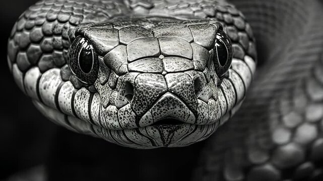 Graceful black snake gliding forward across a dark backdrop