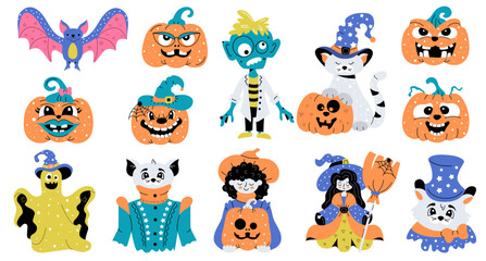 Set of halloween vector cartoon isolated illustrations